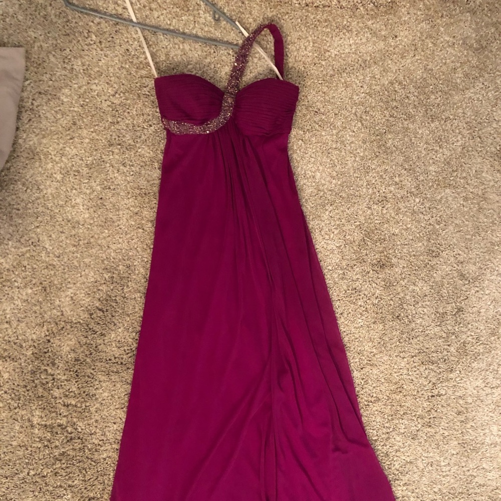 Full length bedazzled magenta prom dress, size 2.